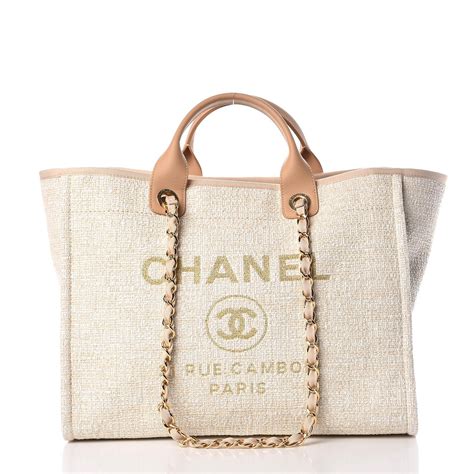 beige chanel canvas tote|Chanel Deauville Tote Canvas .